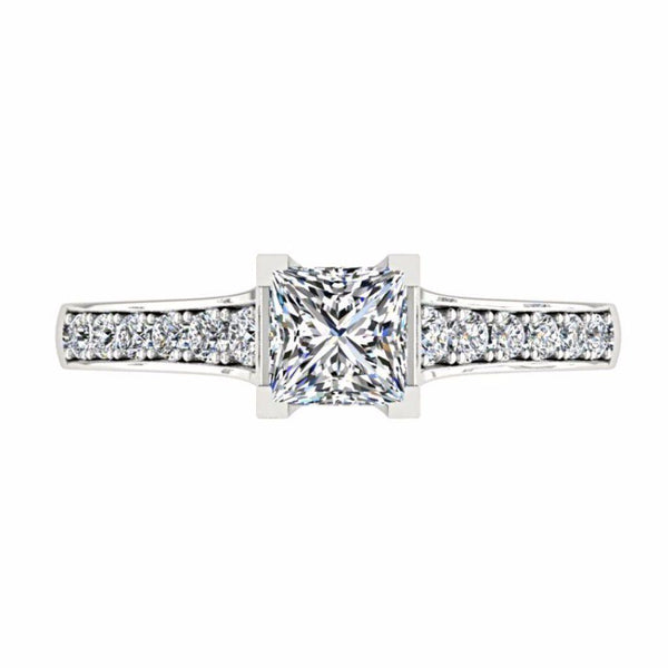 Princess Cut Diamond Engagement Ring with Side Stones 18K Gold - Thenetjeweler