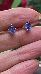 Oval Blue Sapphire Earrings 14K Rose Gold