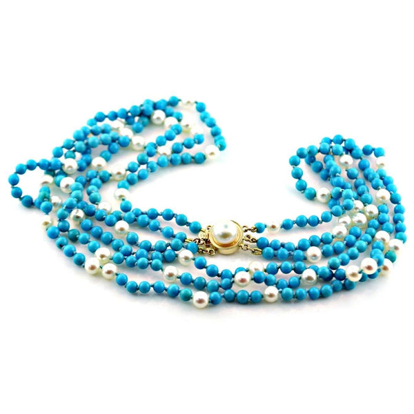 Natural Blue Turquoise and Pearl Necklace - Thenetjeweler