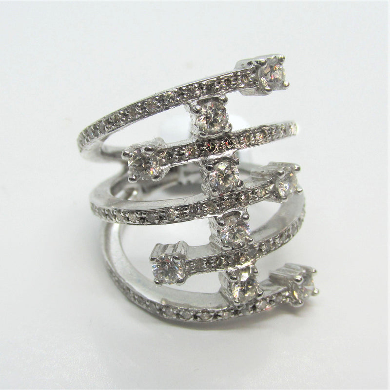 Wide Diamond Crossover Ring Multi-Row Band - Thenetjeweler