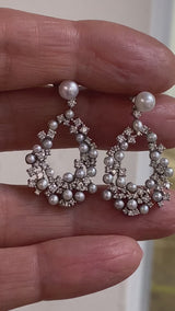 Natural Cultured Pearl and Diamond Drop Earrings