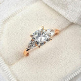 Three Stone Ring with Pear Shaped Side Diamonds Rose Gold - Thenetjeweler