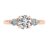 Three Stone Ring with Pear Shaped Side Diamonds Rose Gold - Thenetjeweler