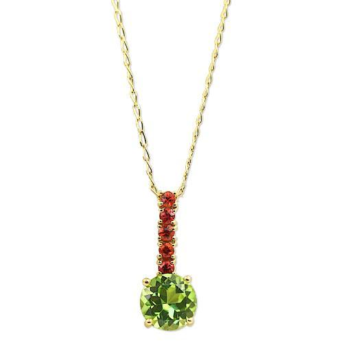 Peridot and Orange Sapphire Pendant Necklace 18K Yellow Gold - Thenetjeweler