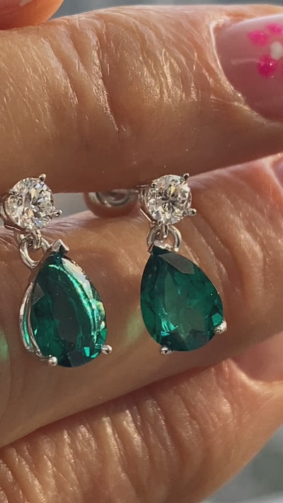 Lab Emerald and Diamond Teardrop Earrings - Thenetjeweler