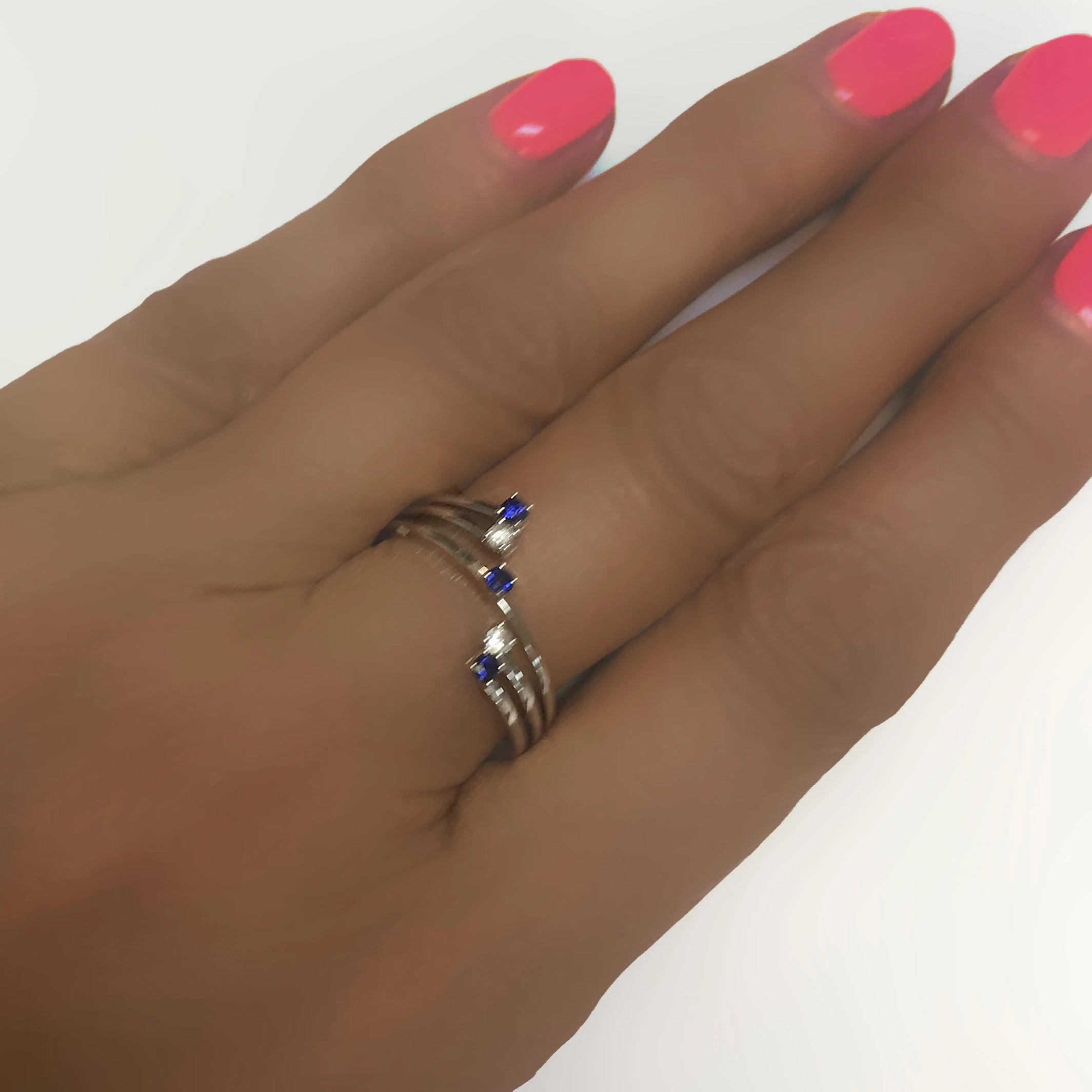 Blue Sapphire and Diamond Wrap Ring White Gold - Thenetjeweler