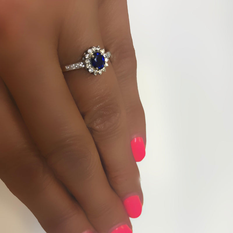 Sapphire and Diamond Cluster Ring - Thenetjeweler
