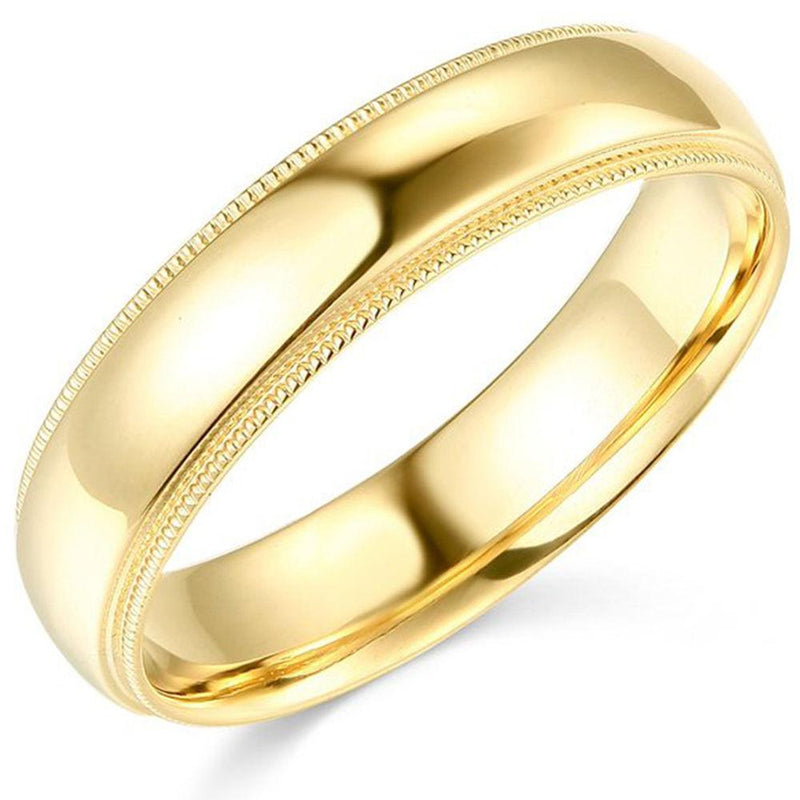 Wedding Band Comfort Fit 14K Gold 5 mm Milgrain Edges - Thenetjeweler