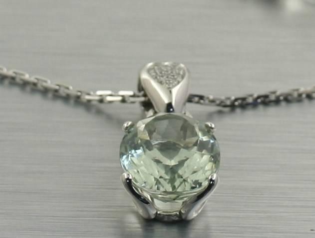 Prasiolite Diamond Pendant 14K White Gold Necklace - Thenetjeweler