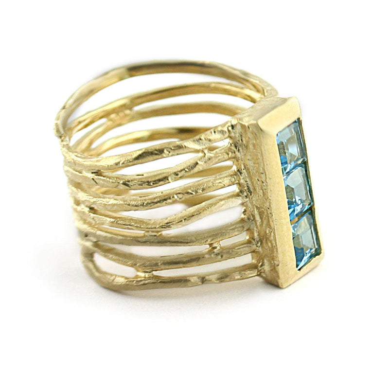 Blue Topaz Multi Row Textured Ring - Thenetjeweler