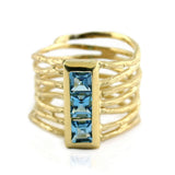 Blue Topaz Multi Row Textured Ring - Thenetjeweler