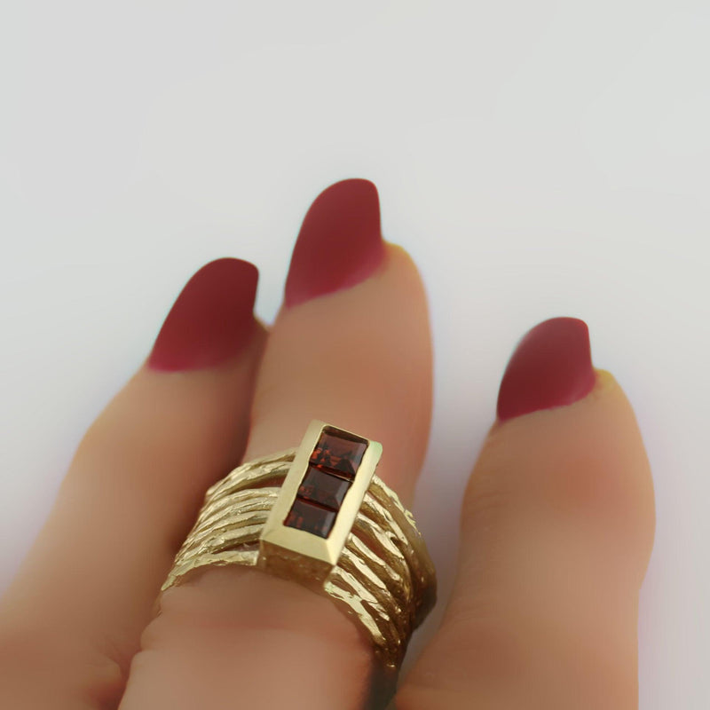 Garnet Wide Band Ring Yellow Gold - Thenetjeweler