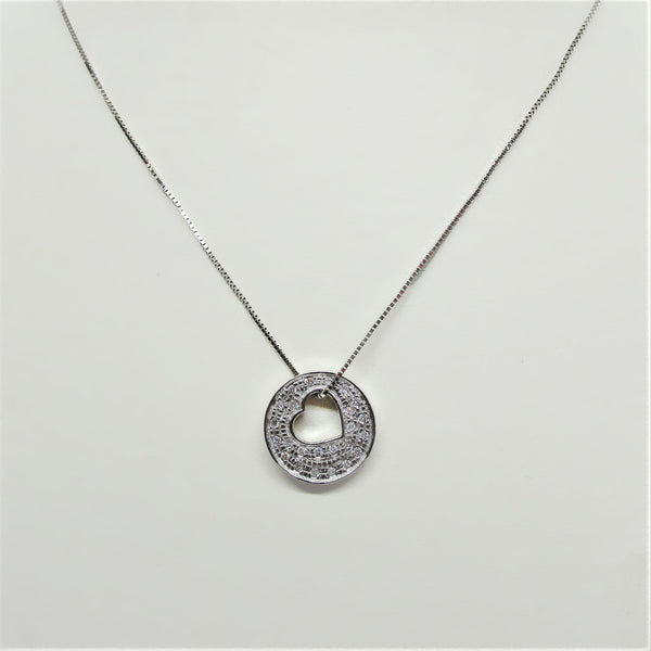 Open Heart-Shape Inside Circle Shape Diamond Necklace Pendant - Thenetjeweler