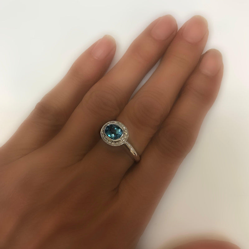 Oval Blue Topaz Ring with Diamonds - Thenetjeweler