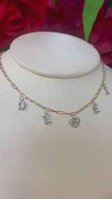 Diamond initials D, E, I and heart Pendant Family necklace