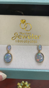 Double Triplet Fire Opal Drop Earrings 14K Rose Gold