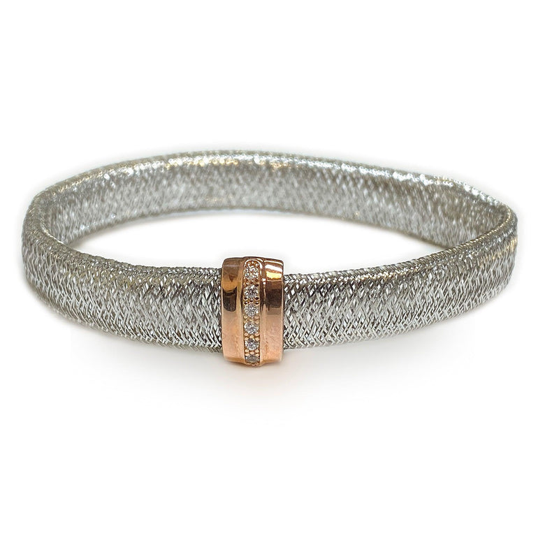 Italian Bracelet Silver Two-Color Mesh - Thenetjeweler
