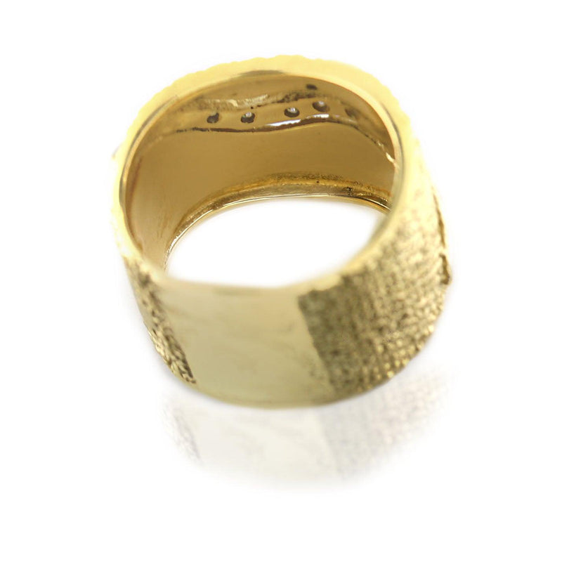 Textured Gold Band With Diamonds - Thenetjeweler