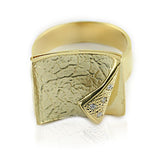 14K Yellow Gold Diamond Textured Cocktail Ring - Thenetjeweler