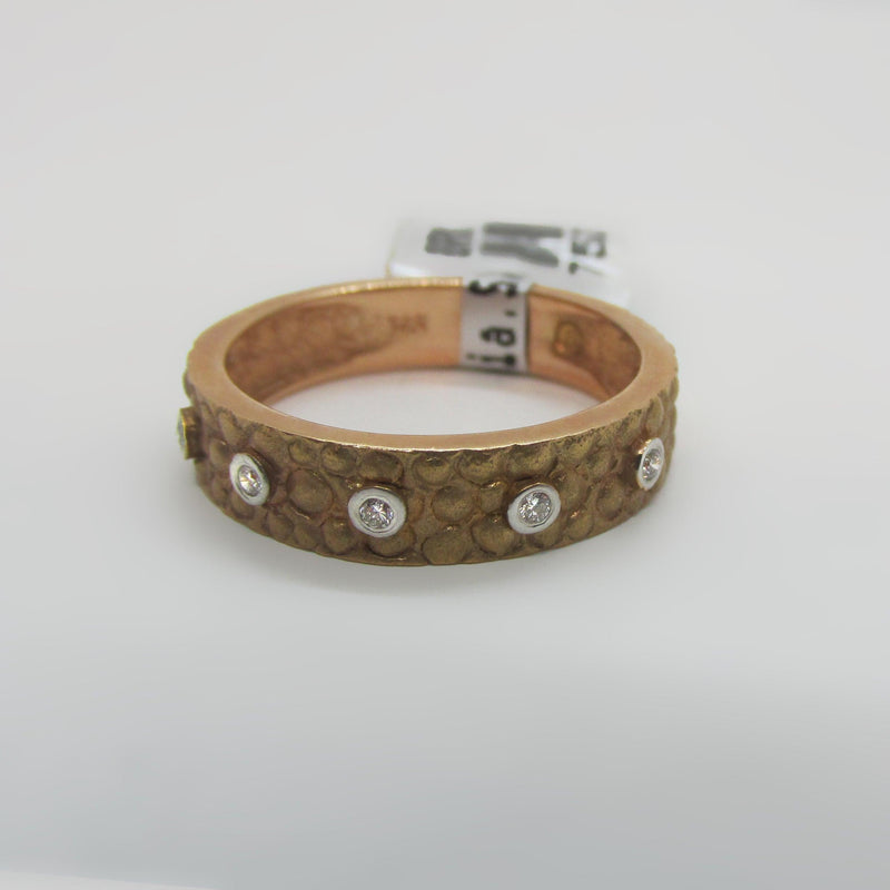 Textured Gold Band With 5 Diamonds - Thenetjeweler