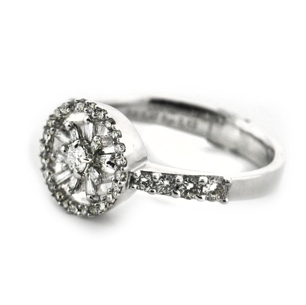 Round and Unique Flower Design Diamond Ring 18K White Gold - Thenetjeweler