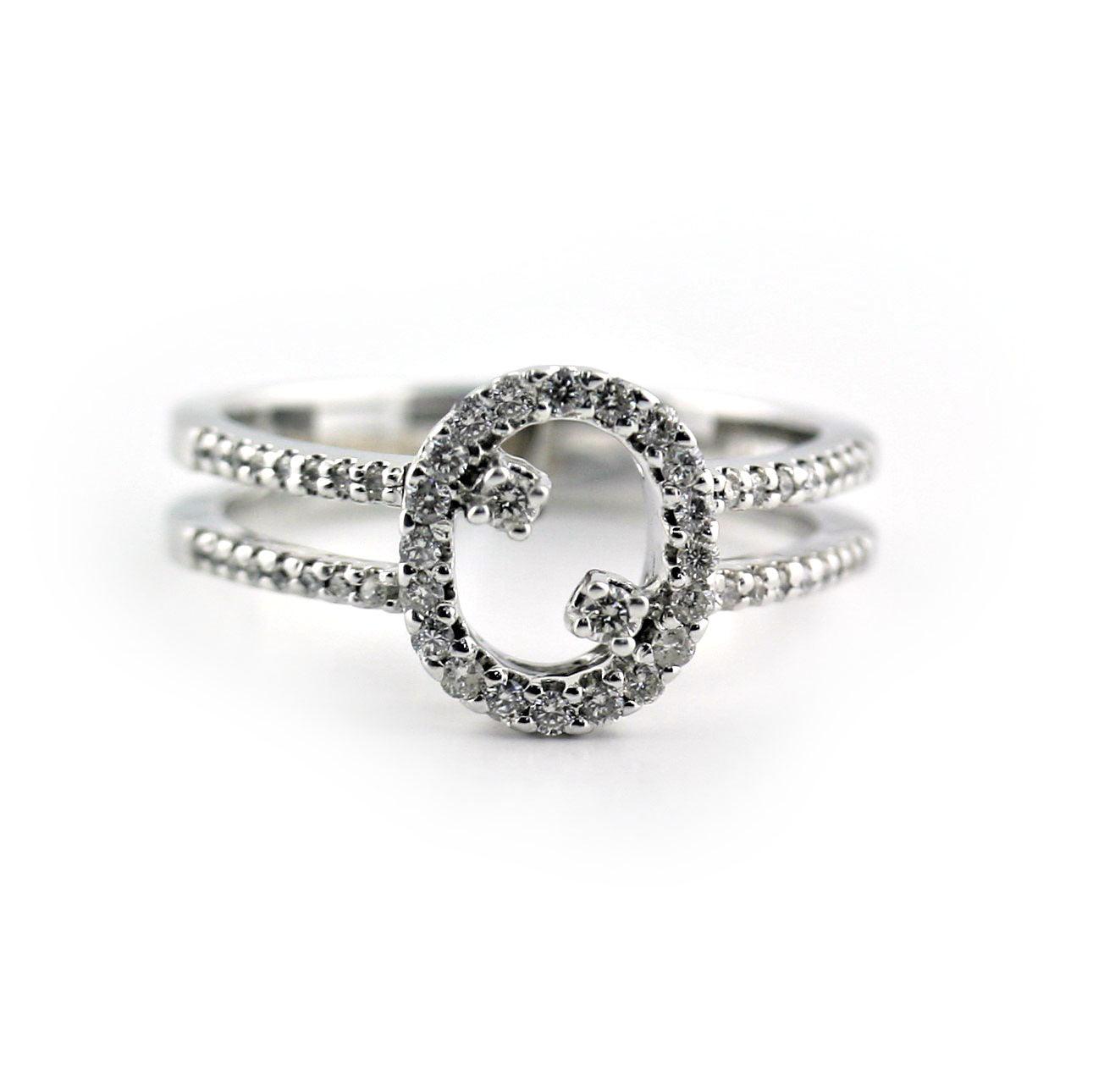 Oval Shaped Diamond Ring with Accents and Double Band 18K White Gold - Thenetjeweler