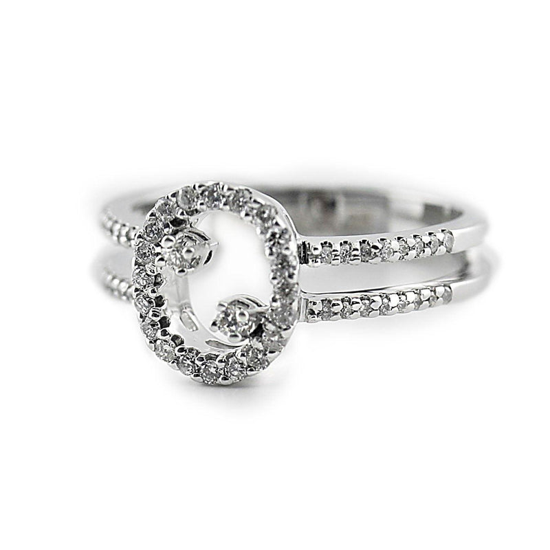 Oval Shaped Diamond Ring with Accents and Double Band 18K White Gold - Thenetjeweler