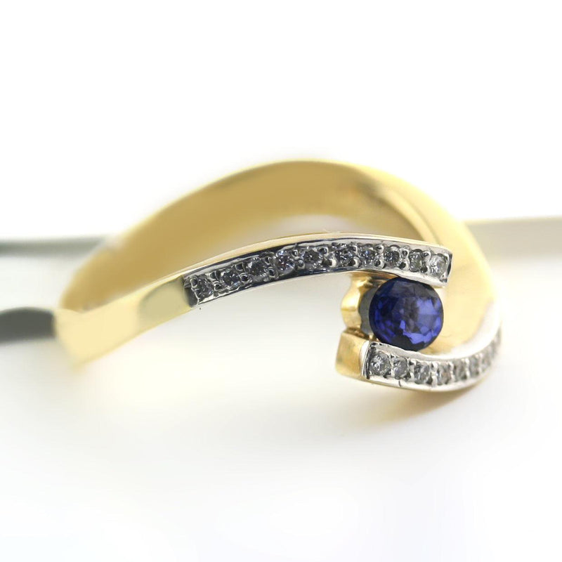 Blue Sapphire and Diamond Twist Band Ring Yellow Gold - Thenetjeweler
