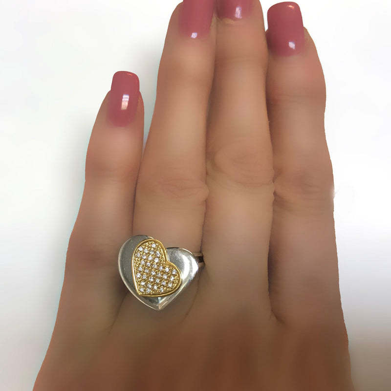Diamond Double Hearts Ring 2-Tone Gold - Thenetjeweler