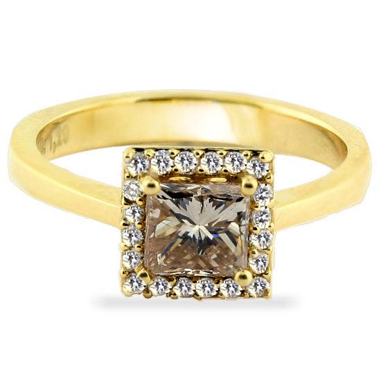 Princess Cut Champagne Diamond Halo Engagement Ring - Thenetjeweler