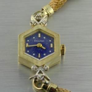 Bulova Vintage Lapis Lazuli Diamond Women's Wrist Watch - Thenetjeweler