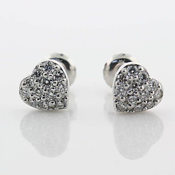Diamond Heart Stud Earrings 14k White Gold Screw Back 0.35 carat - Thenetjeweler