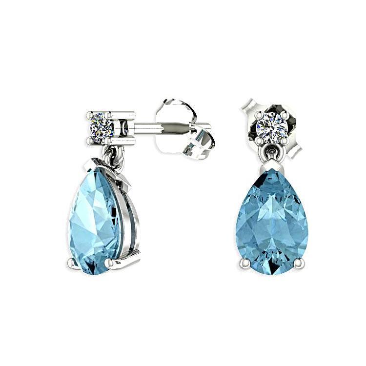 Blue Topaz Pear Drop Stud Diamond Earrings 14K White Gold - Thenetjeweler