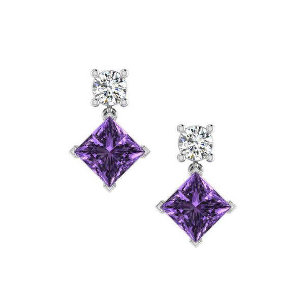 Amethyst and Diamond Stud Earrings - Thenetjeweler