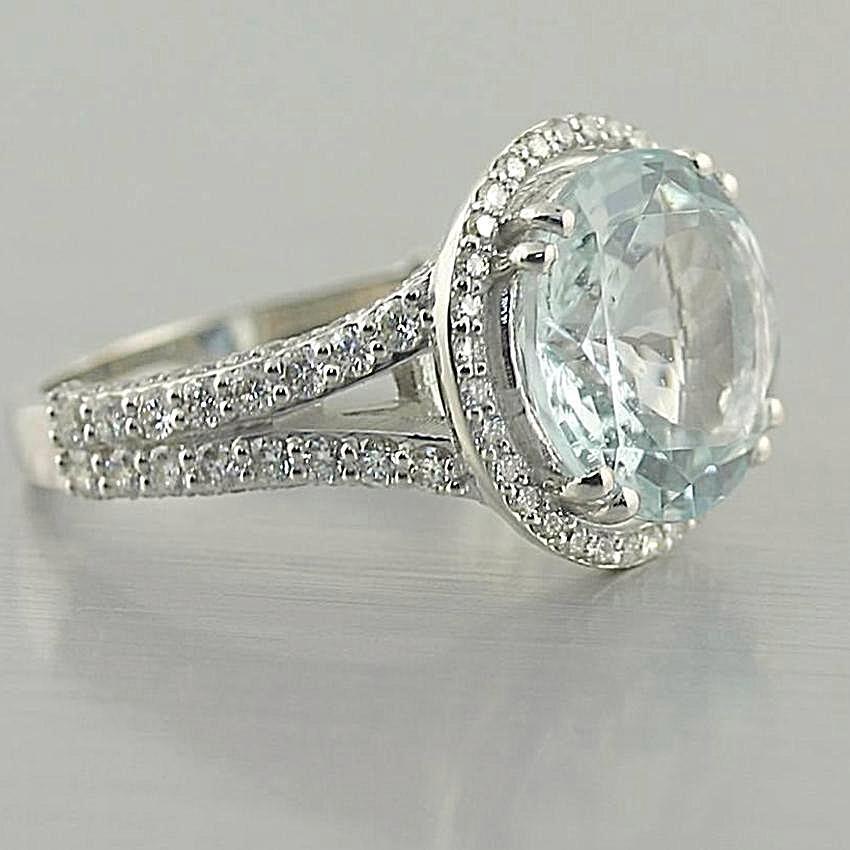 Aquamarine and Diamond Ring 18K White Gold - Thenetjeweler