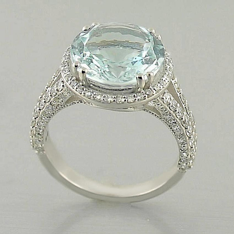Aquamarine and Diamond Ring 18K White Gold - Thenetjeweler