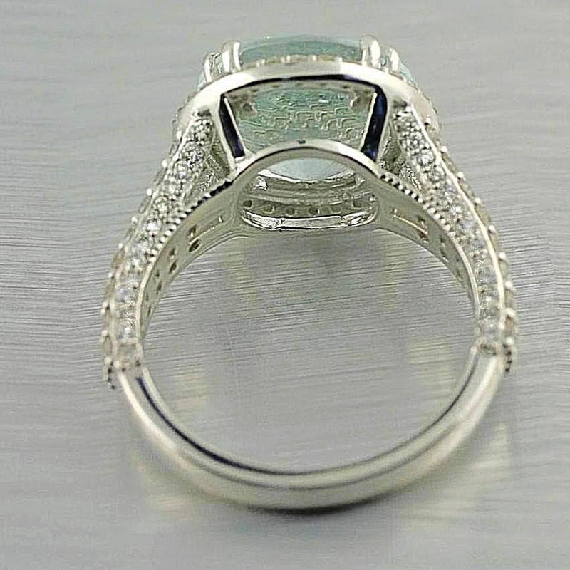 Aquamarine and Diamond Ring 18K White Gold - Thenetjeweler