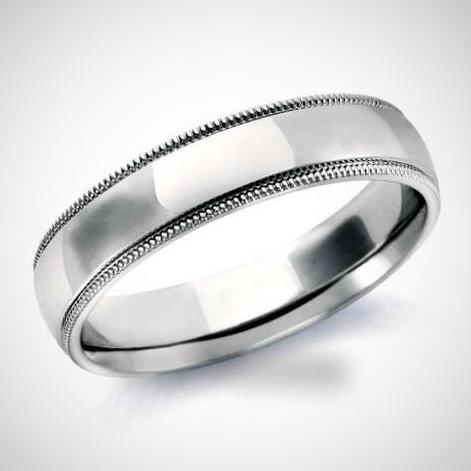 Milgrain Comfort Fit Wedding Ring 14K White Gold 5mm Band - Thenetjeweler