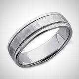 Men's Hammered Wedding Ring Comfort Fit Band 14k White Gold 6mm - Thenetjeweler