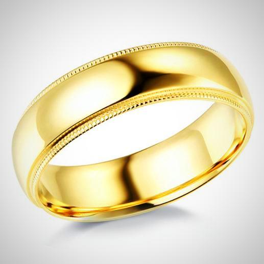 Milgrain Domed Wedding Ring 14K Yellow Gold Band 6 mm - Thenetjeweler