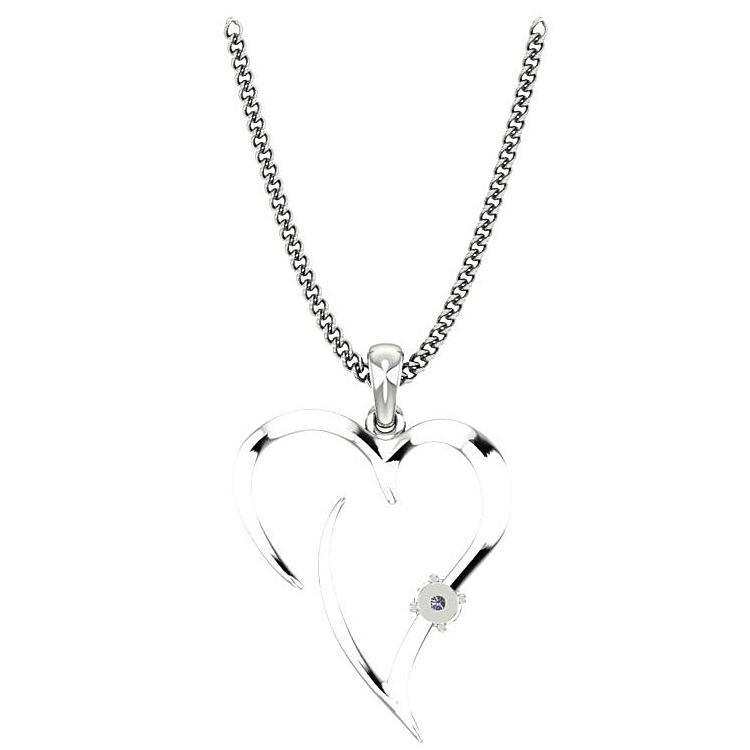 Heart Shaped Pendant Necklace with Diamond 14K White Gold - Thenetjeweler