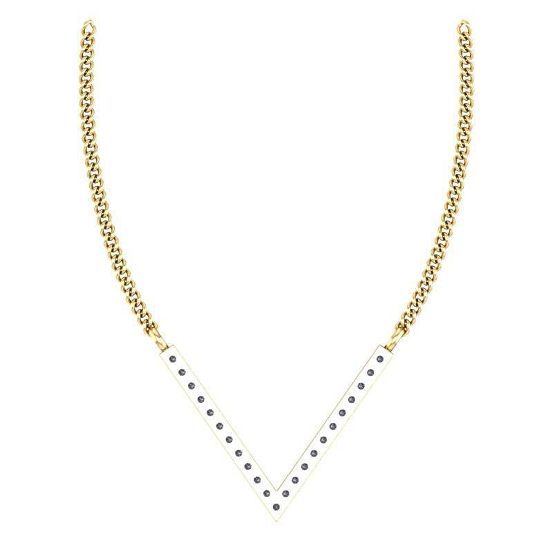 V Shape Diamond Pendant Necklace 18K Yellow Gold - Thenetjeweler