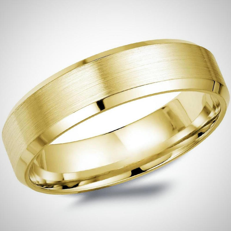 Brushed Center Comfort Fit Wedding Ring Yellow Gold 14K  Mens Band 6 mm - Thenetjeweler