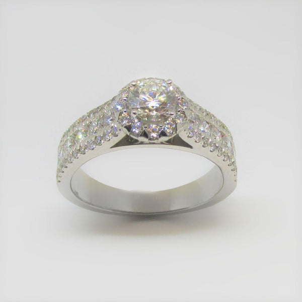 Custom made Halo Three Row Diamonds Ring - Thenetjeweler