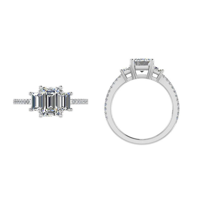 Three Stone Emerald Cut Diamond Ring - Thenetjeweler