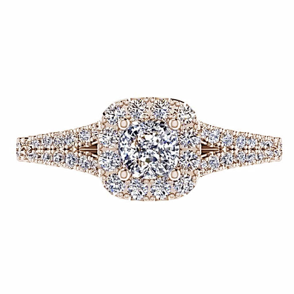Cushion Diamond Halo Engagement Ring Split Shank Side Stone 18K Gold Setting - Thenetjeweler
