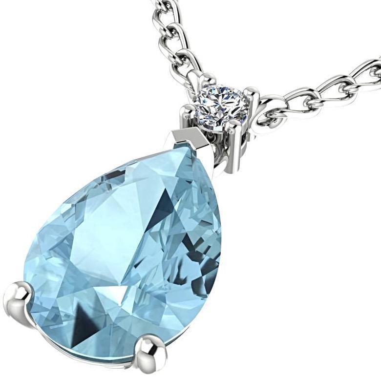 Blue Topaz Pear Shaped Pendant Diamond Necklace 14K White Gold - Thenetjeweler