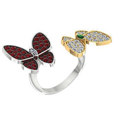 Double Butterfly Ring 14K two tone Gold Setting - Thenetjeweler