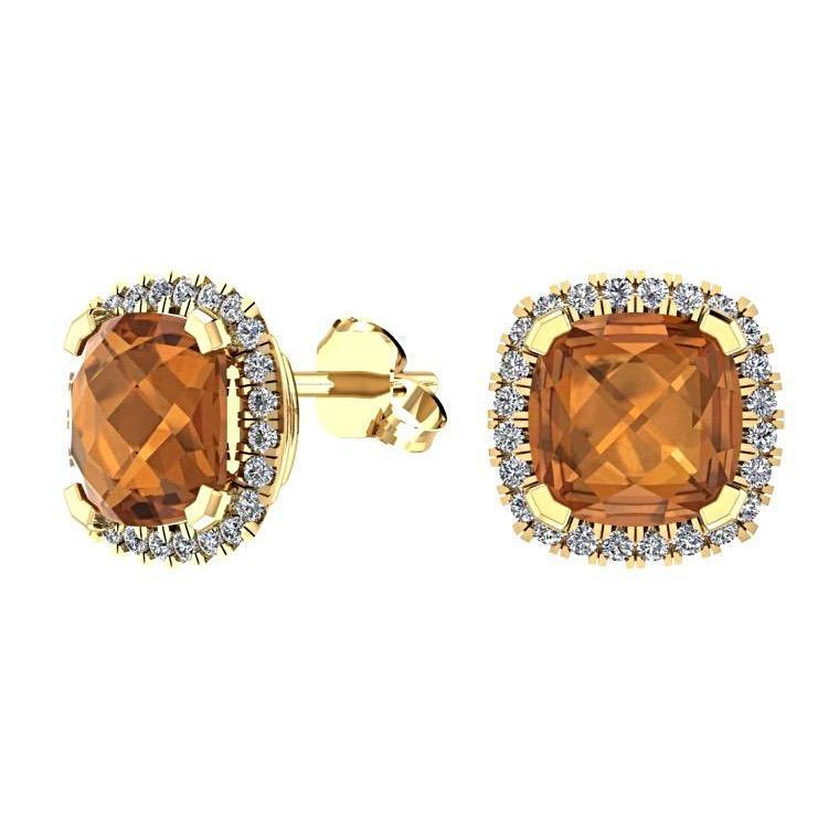 Citrine Cushion Diamond Halo Stud Earrings 18K Yellow Gold - Thenetjeweler