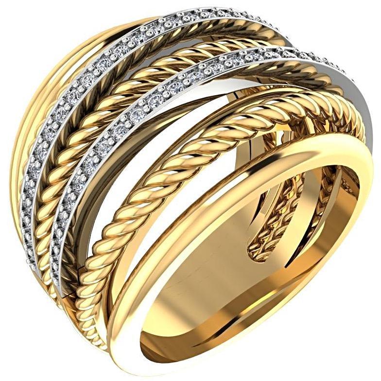 Multi-Band Twist and Diamond Crossover Ring 18K Yellow Gold - Thenetjeweler